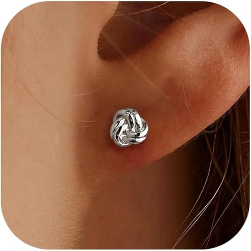 Silver Tone Knot Flat Back Stud Earrings for Women