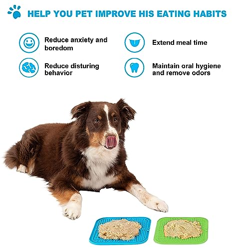 Lesipee Licking Mat for Dogs & Cats 2 Pack, Slow Feeder Lick Pat, Anxiety Relief Dog Toys Feeding Mat for Butter Yogurt Peanut, Pets Supplies Bathing Grooming Training Calming Mat (Blue&Green) (Image - 5)