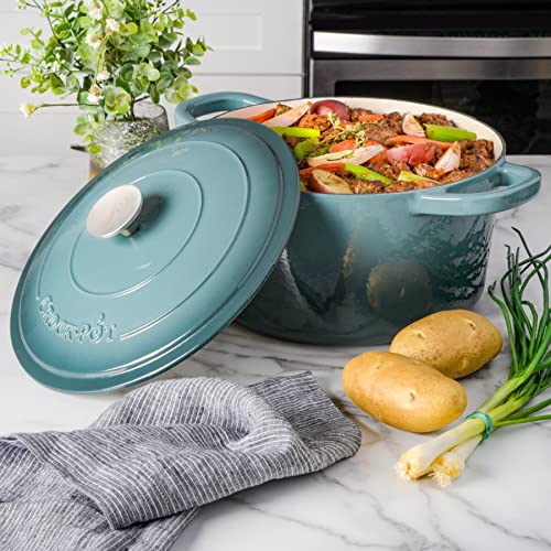 Image of Crock-Pot Artisan 7-Quart Round Enameled Cast Iron Dutch Oven - Slate Gray, Heavy-Duty Cookware for Slow Cooking, Baking, Roasting with Lid (Pack of 2)