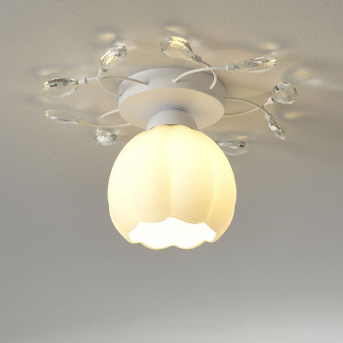 LANTANB Cream-Style Corridor White Ceiling Lamp Glass Lampshade Flat Lighting Balcony Corridor Ceiling Lights Suitable for Entrance Hall
