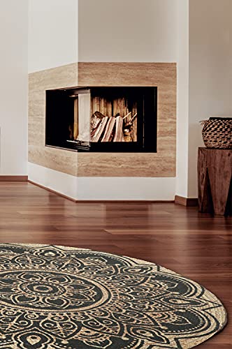 MARRAKESCH Handgewebter runder orientalischer Jute Teppich Daniya Schwarz 120cm | Outdoor Teppiche rund geflochten für… – Bild 8