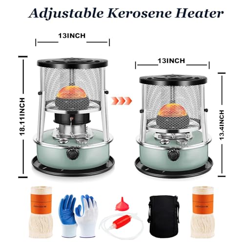 2 in 1 Portable Kerosene Heater & Stove, 9000 BTU, Non-Electric Indoor Outdoor Heater for Camping, Hunting, Cooking, Home, Garage, and Emergency Preparedness - Aquamarine