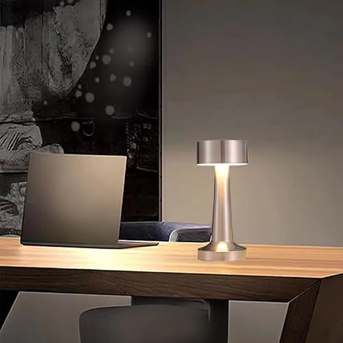 Ejfoiej Portable Led Table Lamp, 3-Levels Brightness Metal Desk Lamp, 3 Color Touch Control Rechargeable Lamp, Night Light, Bedside Lamp,Dining Room Lamp (Silver) #TOP5