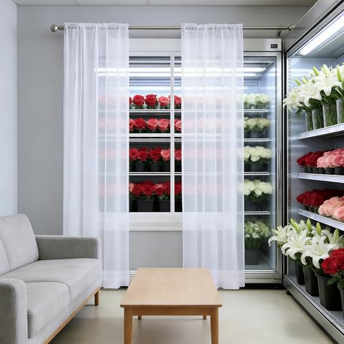Cortina translúcida blanca de 102 x 192 cm visillo monocolor para ventanas de dormitorio 2
