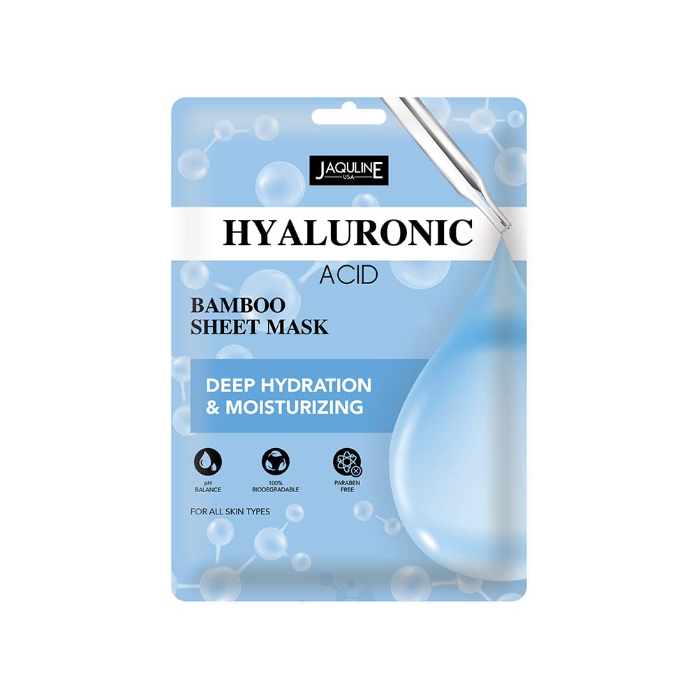 JAQULINE USA Hyaluronic Acid Sheet Mask | Bamboo | Hydrating & Moisturizing | Enhances Glow | Skin Firming & Refreshing | Lightweight | Easy Application