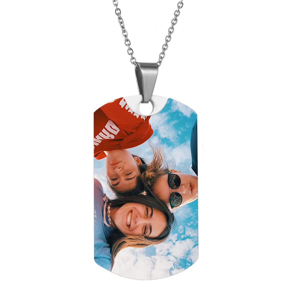 SKQIRPersonalized Picture Necklace for Mom Grandmother Mama Custom Photo Text Heart Necklace Engraved Any Name Customized Silicone Photo Dog Tag Stainless Steel Necklaces for Women Girl Jewelry