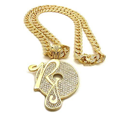 Crescendo SJ INC ICED Out ROCAFELLA Pendant & 12mm/30 ICED Out Cuban Chain Necklace - RC2653G