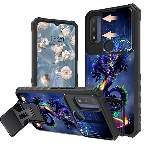 JANENFNA for Motorola G Pure Case with Sliding Camera Cover Dual Layer Heavy Duty Protective Moto G Pure Case with Kickstand Phone Case for Moto G Pure 6.5 Inch, King Dragon