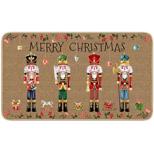 TREWAVE Nutcracker Christmas Doormat Decorative Door Mat Christmas Decor Xmas Holiday Non Slip Welcome Floor Rugs Soldier Kitchen Rug for Home Indoor Outdoor Decor 17×29 Inch