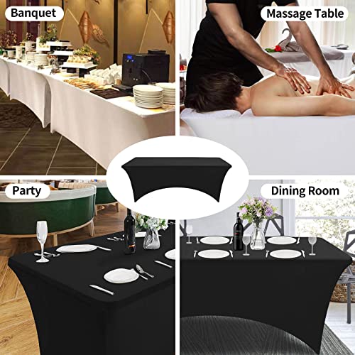 Image of OutdoorLines 2 Pieces White Spandex Table Cover for 4 Feet Rectangle Table - Elastic Massage Bed Fitted Table Cloth, Stretch Wrinkle Free Patio Table Covers for Party, Wedding and Birthday