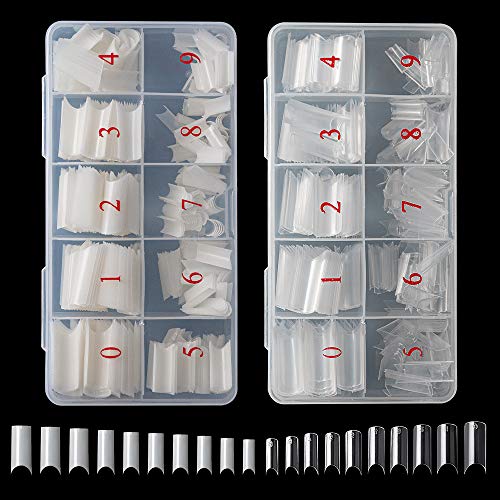 AORAEM Fake Straight Acrylic Nail 1000Pcs Natural and Clear C Shape Fake Artificial False Nails Tips with Box for Women (Clear+Natural)