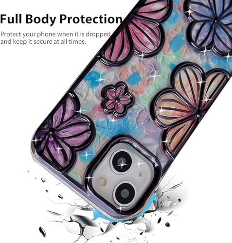 Image of mobistyle Designed for iPhone 14 Plus Cover| Electroplating TPU Bling Colourful 3D Floral Camera Protection Back Cover Case for Girls & Women (Black Electroplating Flowers)