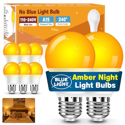 Image of Neporal A15 Amber LED Light Bulb 1800K, True Blue Light Blocking Sleep Aid Bulb for Bedroom Nursery, 7W Replacement for 40W, Soft Warm Glow to Protect Melatonin, E26 Base (8, Amber)