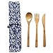 Cubiertos de bambú | Cubiertos de bambú con bolsa | Cubiertos de viaje | Cubertería ecológica | Cuchillo, tenedor, cuchara | cubiertos de madera natural | 20 cm