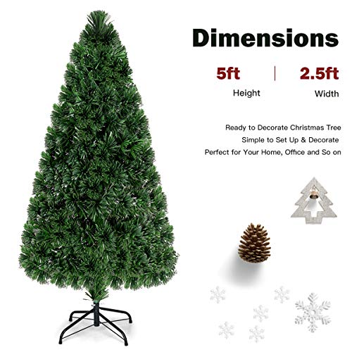 Goplus 5Ft Fiber Optic Artificial Christmas Tree, Pre-Lit Christmas Tree With 170 Branch Tips, Colorful Lighting, Foldable Metal Base, Lighted Xmas Full Tree For Office, Home, Holiday Decor #TOP3