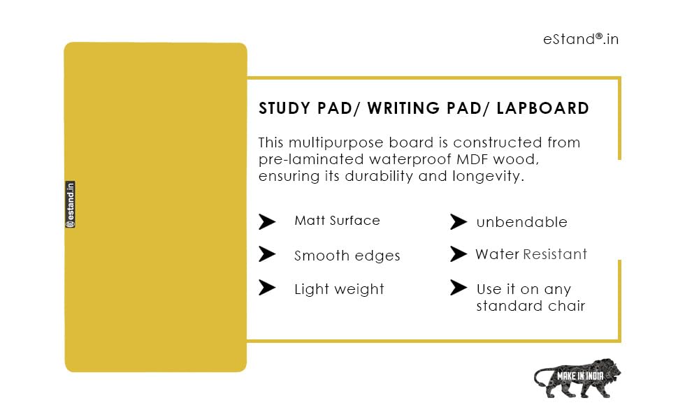Image of Lap Board for Study | Home | Dining | Office | Laptop | Computer Desk | Reading & Writing | Multi-Purpose | Made in India | (Yellow, LB 16 inchX24 inch Yellow)
