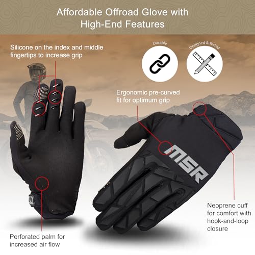 MSR™ Legend Tactical Touchscreen Dirt Bike Motocross MTB Airsoft Paintball Gloves for Men Medium Black