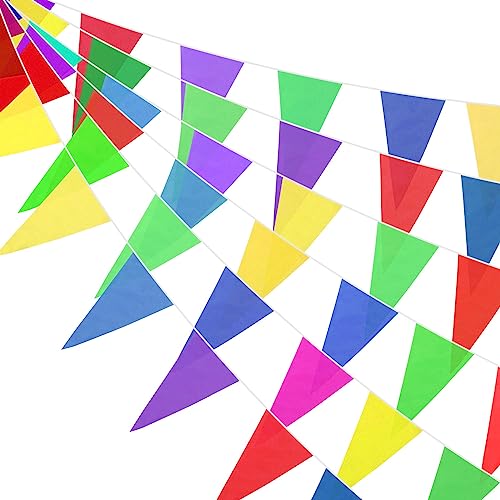 HXMJIED 400pcs Bunting Banner, 200m Multicolor Flags, Triangle Flags, Double Sided Nylon Fabric Flag Banner, Waterproof Outdoor Bunting, for festival Decorations Outdoor Party, Garden Decoration