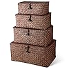 Woanger Set of 4 Seagrass Storage Bins with Lid Wicker Storage Baskets Organizer for Organizing Woven Bins Home Utility Box for Home Office SuppliesCoffee