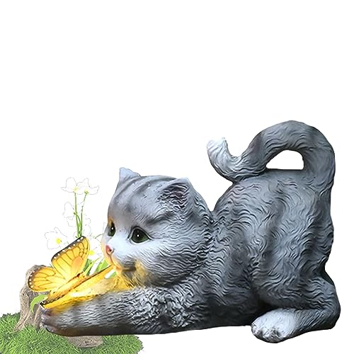 Tuzsocr Katzen Deko Gartenfiguren mit Schmetterlinge LED Solarlampen,...