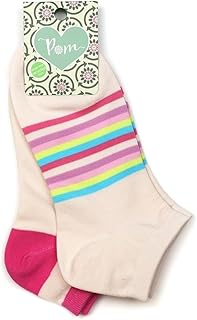 POM - Calcetines tobilleros para mujer, 2 pares de calcetines casuales de algodón para mujer, color rosa bebé, mezcla de rayas pastel, paquete doble, Rosa bebé con rayas pastel, 4-7