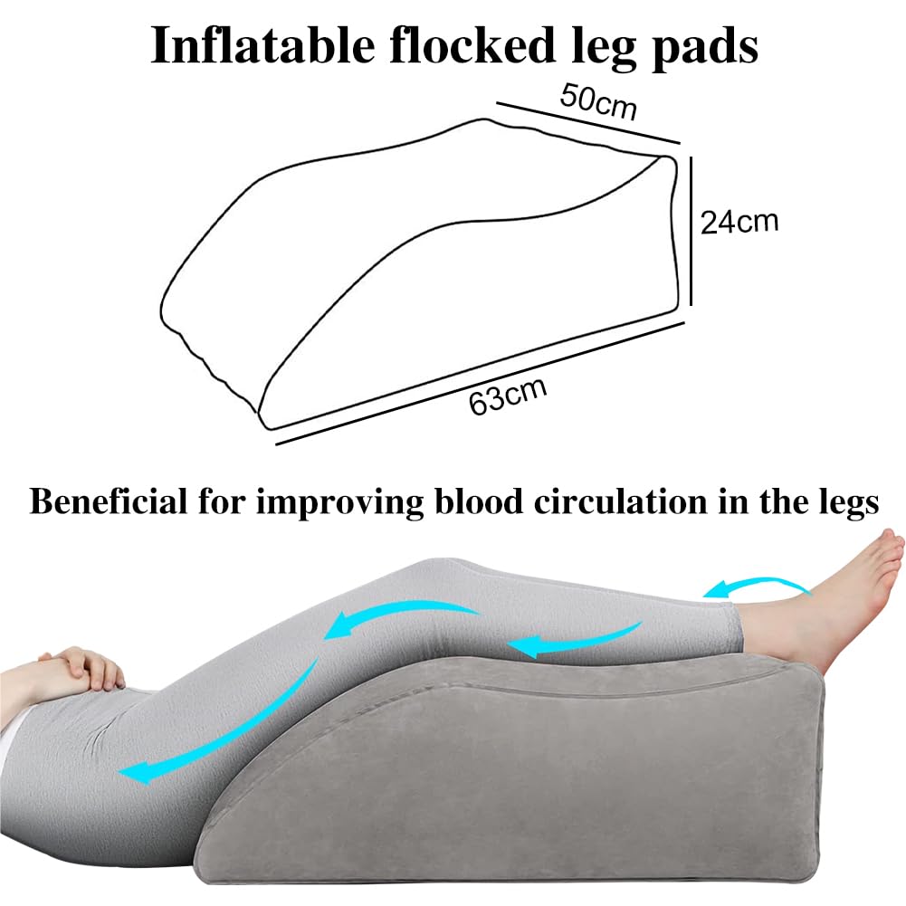DASIAUTOEM Cuscino di Supporto per Gambe e Ginocchia, Cuscino a Cuneo Gonfiabile, Cuscino per Elevare le Gambe, Miglioramento del Sonno, Traspirante e Lavabile (Grigio)