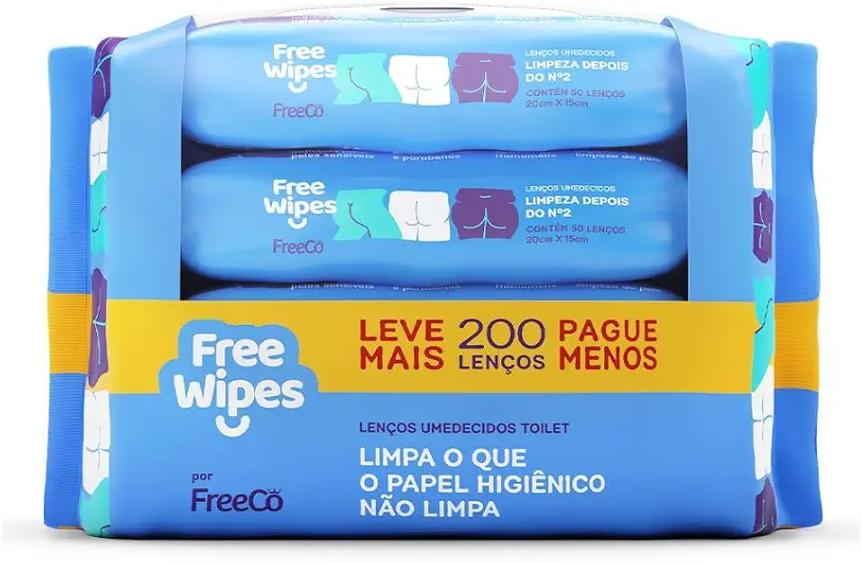 Free Wipes Lenço Umedecido Toilet Pack com 4 unidades