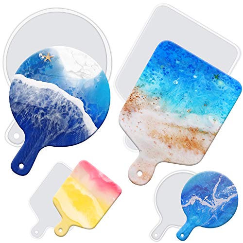 Apsung Resin Silicone Molds, 4PCS Tray Molds for Epoxy Resin, Square and Circular DIY Resin Serving Board, Resin Serving Tray Mold for Home Decoration, Ocean Wave Painting Art Supplies