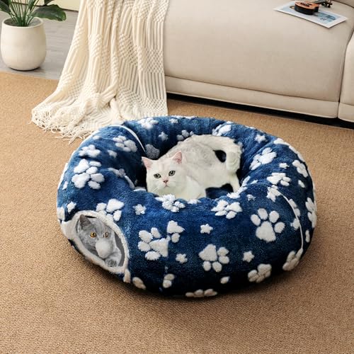 Image of Cute Round Cat Tunnel for Indoor Cats, Blue Paw