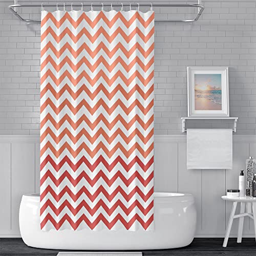 SDOTPMT 180x198cm Wave Stripe Shower Curtain Red White Gradient Horizontal Wavy Zigzag Bath Curtain Abstract Geometric Bathtub Curtain for Kid Bathroom Decor Fabric Polyester Waterproof with Hooks - Image 2