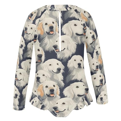 ALAZA Golden Puppy Dog Blue Girls One Piece Swimsuit Long Sleeve Rash Guard Swimsuits UV 50+ Swimwear Zipper2