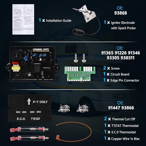 Image of RV Water Heater Parts Fit for Atwood&dometic Includes 91365 Circuit Board, 91447 Thermostat & Thermal Cutoff, 93868 Spark Igniter Electrode - Replacement Parts for Gas Water Heaters