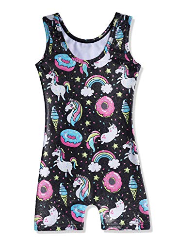 Image of HOZIY Gymnastics Leotards for Girls with Shorts Toddlers Biketards Rainbow Unicorn Dinosaur Mermaid Leopard Flower Galaxy