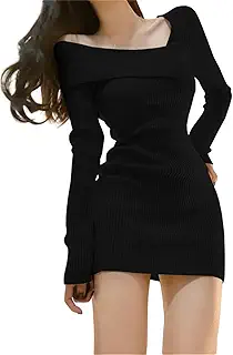 [SDSXZWG] ニットワンピース レディース 胸元 セクシー ミニワンピース 長袖 肩出し カジュアル セーター リブニット 綺麗め 春秋冬