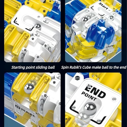 Image of 3D Maze Cube Puzzle Game for Kids & Adults | Large Labyrinth Ball Brain Teaser Toy | Educational Learning Toy for Logical Thinking | Sensory Mind Game | Durable Cube Gift (Blue & Yellow)