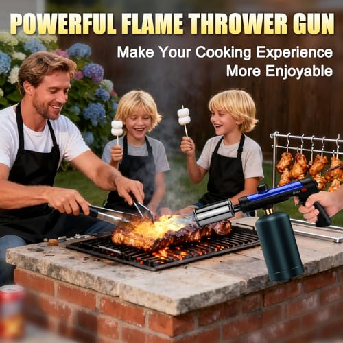Image of Torch Gun with One-Touch Max Fire, Flame Thrower with Safety Lock, Blow Torch Gun for BBQ, Grill, Charcoal Lighter, Cooking Flamethrower for Camping, Outdoors (Tank Not Included)