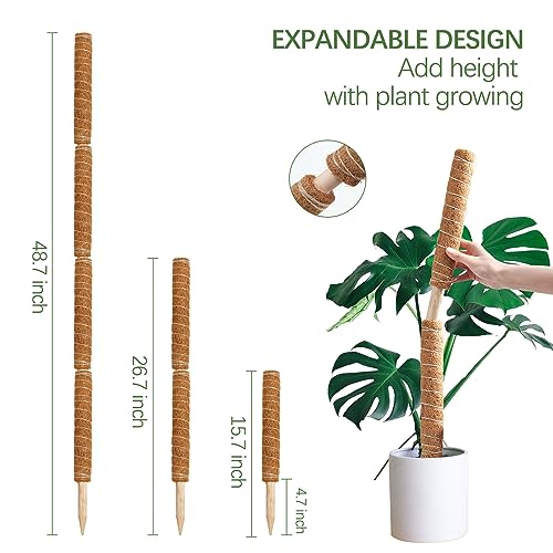 Joyhalo 48.7 Inch Moss Pole Monstera Plant Support, 4 Pcs 15.7 Inch Stackable Moss Poles, Plant Stakes for Indoor Plants with Jute Rope & Name Label