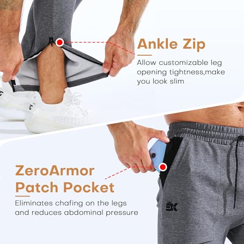 BROKIG Mens ZeroArmor Workout Running Jogger Sweatpants,Stretch Double Ankle Zipper Gym Pants Fitted Sweat Pants Pocket2