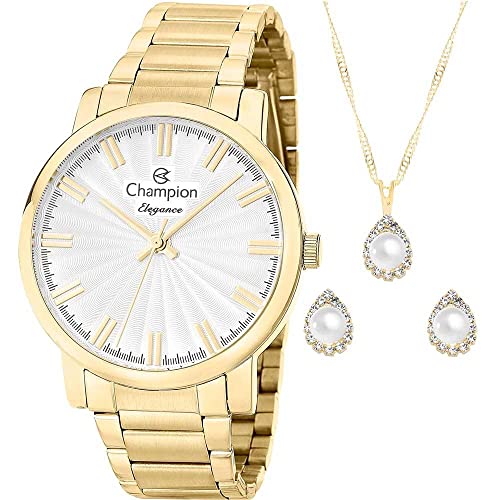 Relógio Champion Feminino Dourado Analógico CN26037W + Pulseira Berloques