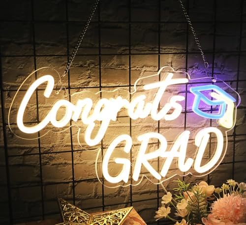HMASYO Graduation Decorations 2026 Congrats Grad Neon Sign 16 Dimmable Warm White Congrats Grad LED Light Up Sign USB Powered for Graduation Party Prom Backdrop Classroom Celebration Wall Decor