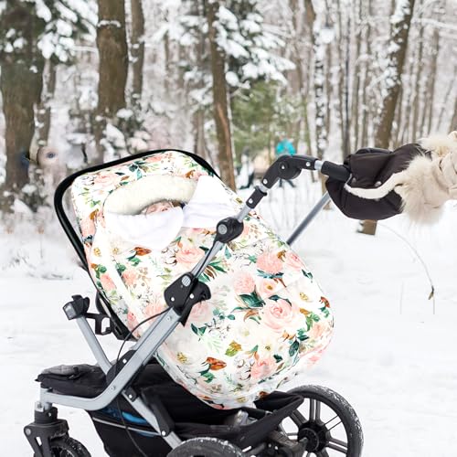 Image of DILIMI Car Seat Covers for Babies, Winter Baby Car Seat Cover, Infant Car Seat Canopy for Girls Boys, Warm Windproof Carseat Canopy for Newborn, Pink Floral