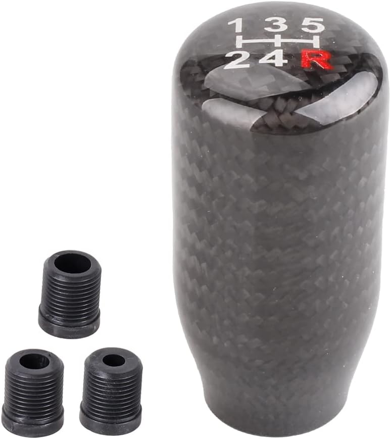 muge racing Carbon Fiber Gear Shift Knob 5 Speed Shifter Knob Universal for Most Cars with 3 Adapters(8mm/10mm/12mm)