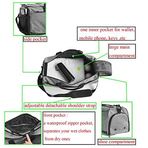 DAVID.ANN Travel Duffel Bag, Large Weekender Bag With Shoes Compartment Packable Duffle Bag For Men Women (Grey)