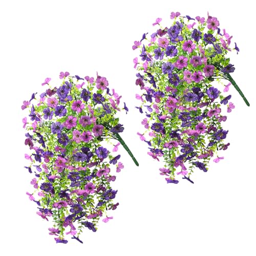 ZFProcess Artificial Hanging Flowers for Outdoors Spring Decoration, 2PCS Silk Fake Daisy Realistic Outdoor Flowers UV Resistant Porch Patio Window Yard Decor(Dark Orchid) image 2