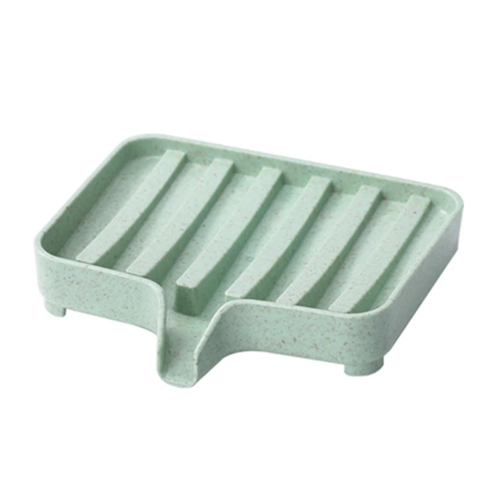 3Pcs Silicone Soap Dish Bathroom Self Draining Bar Holder Kitchen Sink Sponge Drain Portable Soaps Dishes Rack for Soap(Green)