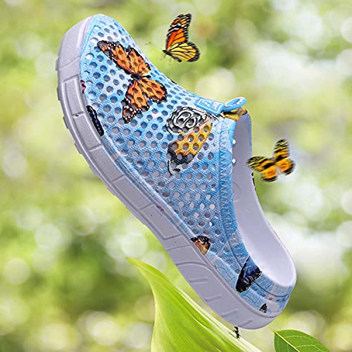Womens Garden Clogs Shoes Slip On Lightweight Summer Sandals Lady Rubber Mules Anti Slip Beach Pool Water Shoes Quick Drying Kitchen Yard Walking Home Slippers Classic Clog Blue-Butterfly 41 #TOP4