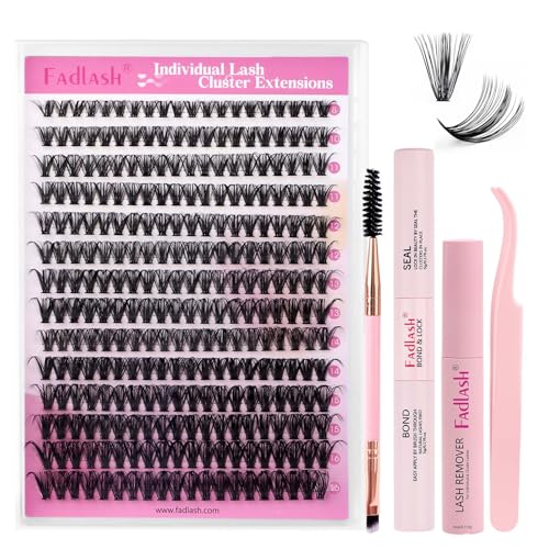 FADLASH 40D 0.07mm D Curl 8-16mm with Bond and Seal, Eyebrow Brush, Tweezers and Remover DIY Eyelash Extensions