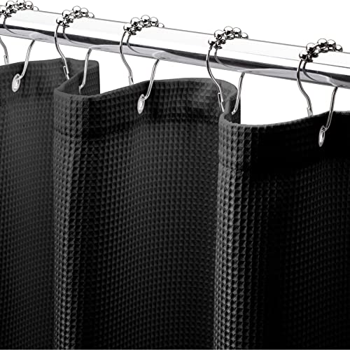 Image of AmazerBath Waffle Shower Curtain, Stall Shower Curtain, Black Shower Curtain Fabric, Hotel Quality Bathroom Shower Curtains, Heavy Duty, 36 x 72 Inches