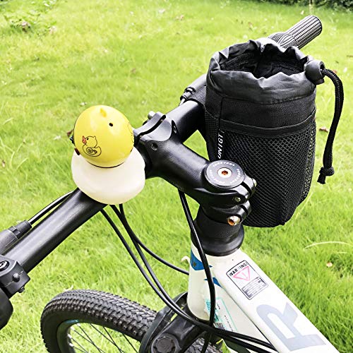 UNIGT Bike Water Bottle Drink Holder with Spring Cord Lock and Side Mesh Pocket for Bicycle Handlebar Cup Holder - 3 Straps Mounting Points Adjustable