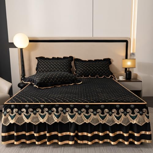 Faldón de Cama con Volantes Transpirable Sábana Bajera Cómodo Suaves con 2 Fundas de Almohada Decoración para Camas Individuales Dobles